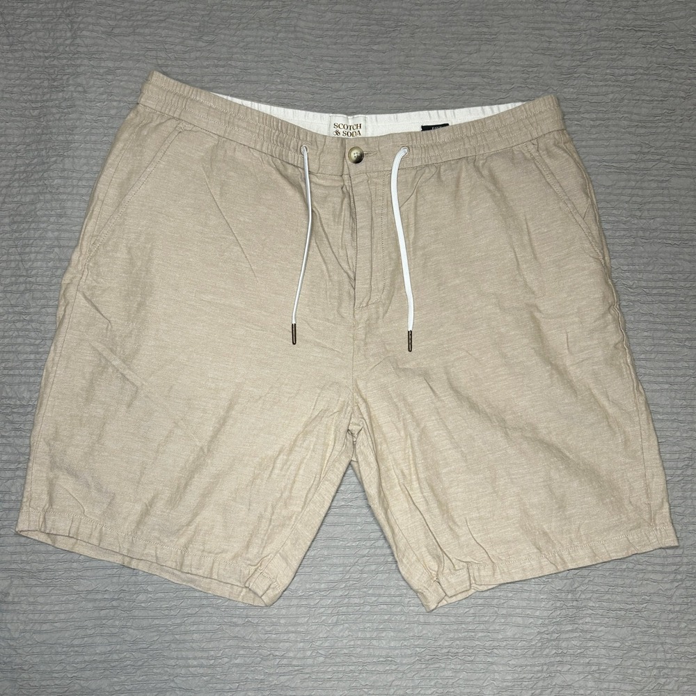 Scotch & Soda Fave Linen Blend Shorts Beige Sand Drawstring Mens Fave 36x10